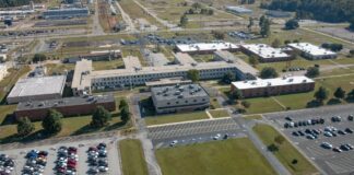 Aerial view of buildings at the Savannah River Site in Aiken, South Carolina.