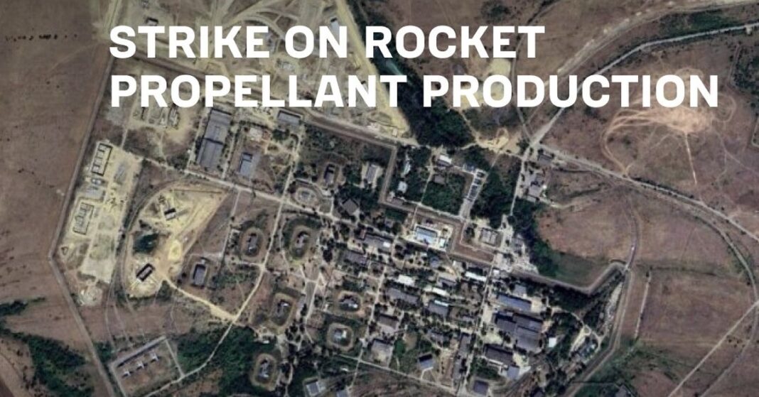 Satellite view of the Kamensky Combine, a Russian propellant plant in Kamensk-Shakhtinsky, Rostov region, released by Ukraine's General Staff.