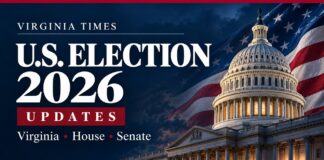 Virginia Times U.S. Election 2026 Updates banner with the U.S. Capitol dome and American flag — Virginia, House, Senate.