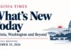 What’s New Today: Virginia, Washington and Beyond Virginia Morning Briefing banner for October 25, 2026, with “What’s New Today,” a rising sun and illustrations of Washington landmarks.