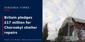 The New Safe Confinement shelter at the Chornobyl nuclear plant in Ukraine, the focus of the Chornobyl shelter repairs funded by Britain.