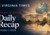 Daily Recap October 7, 2026 Virginia Times Daily Recap banner for October 7, 2026, featuring illustrations of the White House, Statue of Liberty, Virginia and a globe.