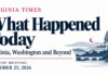 What Happened Today: Virginia, Washington and Beyond Virginia Evening Briefing banner for October 25, 2026, featuring “What Happened Today,” Washington landmarks and a crescent moon.